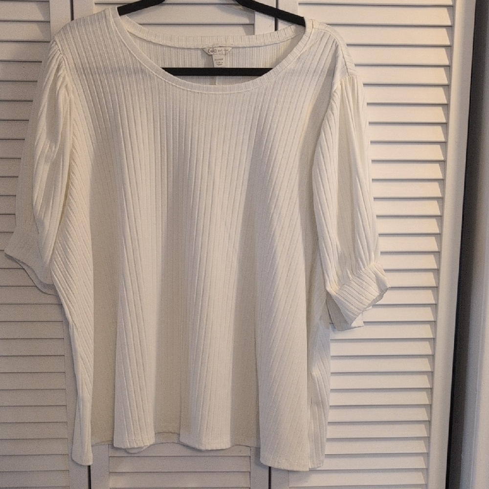 Cato White Ribbed Blouse